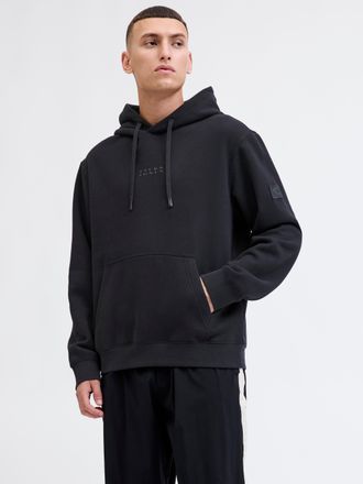 Jack & Jones Kapuzensweatshirt JACK & JONES JCOPOINT SWEAT BADGE HOOD BF, Herren, Gr. M, schwarz print:jj, angeraute Sweatware, Obermaterial: 72% Baumwolle, 28% Po