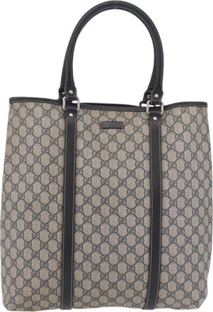 Gucci Open Tote Gg Canvas And Leather Navy Canvas Handbag (Pre-Owned)
