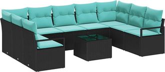 vidaXL Juego De Sof&aacute; 10 Uds. Negro Rat&aacute;n Sint&eacute;tico Vidaxl