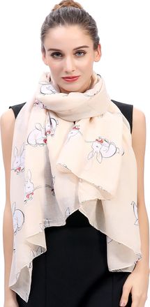 Lina & Lily Rabbit Bunny Print Womens Scarf Oversize (Beige)