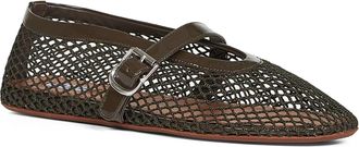 Alaia Womens Khaki Fishnet Ballet Flats Polyamide Ballerina Shoes