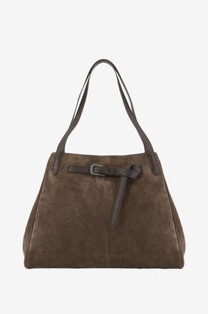 Brunello Cucinelli Bucket-Tasche aus Wild- und Glattleder mit G&uuml;rteldetail Soft Large