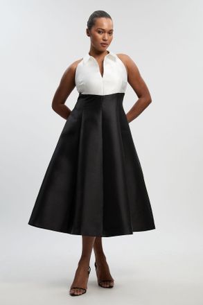 Karen Millen Womens Plus Size Twill Contrast Tux Tailored Full Skirted Shirt Dress - Monochrome Multi - Size 22 UK