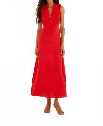Farm Rio Midi Floral Dress In Red