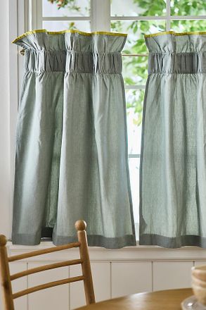 Anthropologie Ruffle Top Cotton Woven Cafe Curtain, Set of 2