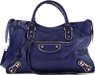 Balenciaga City Classic leren boekentas met metallic afwerking - Blauw