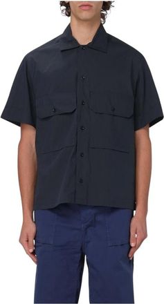 Ten c Navy Blauw Korte Mouw Poplin Shirt - Heren - Korte mouwen Overhemden - Blauw - L - Katoen - Overhemden