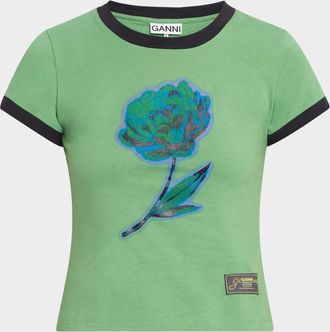 Ganni Floral Cotton Jersey Baby Tee