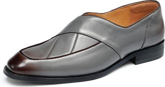 Generic Mens Low Block Heel Vintage Dress Shoes Slip on Loafers & Moccasins Pointed Toe Formal Shoes,Grey,8.5 UK