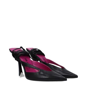 The Attico Womens Pointed-Toe Leather Mule Black Heels
