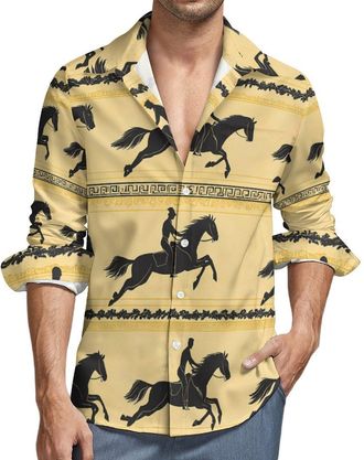 Generic Horses Galloping Traditional Pattern Mens Shirts Long Sleeve Hawaiian Shirt Button Down Summer Tops XL