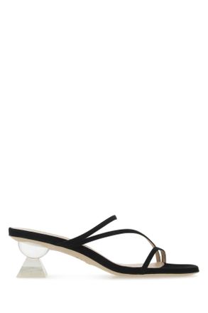 Stuart Weitzman Black Suede Lucite Sculpt Mules
