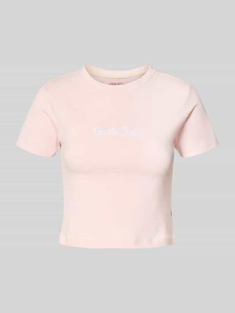 Guess Cropped T-Shirt mit Label-Stitching in Rosa, Gr&ouml;&szlig;e XL