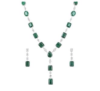 Bespoke 18ct white gold, diamond & emerald jewellery suite