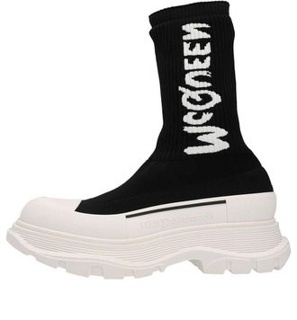 Alexander McQueen (WMNS) Alexander McQueen Tread Slick Knitted Boots Black White 708096W4U511041