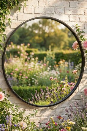 Dibor Contemporary Large Circular Iron Decorative Wall Mounted Mirror Outdoor Garden Framed Mirror 90cm in Black