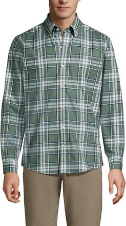 Lands End Traditional Fit No Iron Twill Shirt in Eucalyptus/navy Plaid at Nordstrom, Size Xx-Large