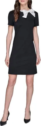 Karl Lagerfeld Bow Accent Scuba Crepe Sheath Dress in Black/soft White at Nordstrom, Size 12