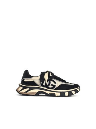 Dolce & Gabbana Airmaster Ivory And Black Fabric And Lear Sneakers