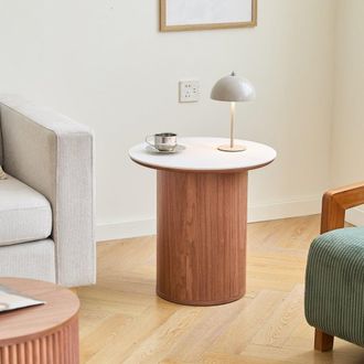 Nordlys Mesa auxiliar escandinava en madera con tablero efecto m&aacute;rmol marr&oacute;n
