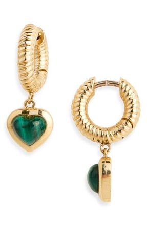 Established Stone Heart Huggie Drop Earrings in Malachite/Gold at Nordstrom