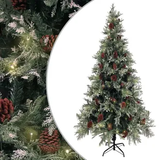 vidaXL &Aacute;rbol De Navidad Con Luces Y Pi&ntilde;as Pvc Pe Verde Y Blanco 225 Cm Vidaxl