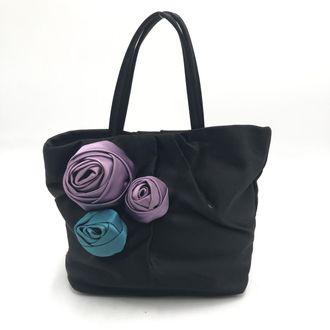 Prada Black Handbag With Colorful Satin Womens Roses (Pre-Owned)