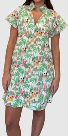 THML Clothing Vacation Scene Print Dress In Green