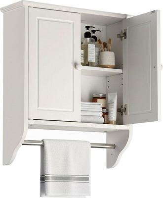 Relaxdays Relaxdays bathroom wall cabinet, 2 shelves, towel rail, HxWxD: 55 x 48 x 16 cm, country style, white/silver