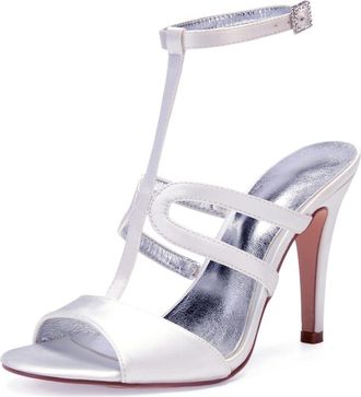 Generic Wedding Bridal Shoes Womens Stiletto Heels Sandals Sexy Open Toe Bridal Satin Wedding Party Dressy Heels Shoes 10.5Cm,White,3 UK