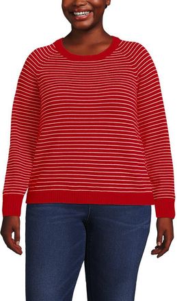 Lands End Drifter Jacquard Raglan Crew Neck Sweater in Compass Red/ivory Mini Stripe at Nordstrom, Size 1X