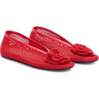 Ganni Jenny Flower Mesh Ballerina Flat in Goji Berry at Nordstrom, Size 11Us