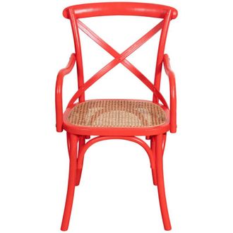 Biscottini International Sedia con braccioli Thonet in massello di frassino in finitura rossa e seduta in paglia di Vienna L43XPR50XH89 cm