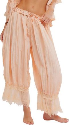 Free People Forever Young Lace Trim Wide Leg Crop Pajama Pants in Peach Pit at Nordstrom, Size X-Large Regular