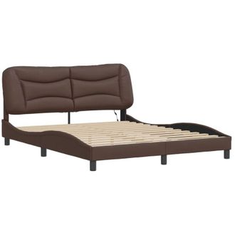 vidaXL Vidaxl - Estructura De Cama Con Luces Led Cuero Pe Marr&oacute;n 160x200 Cm