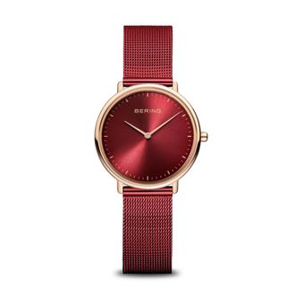 Bering Dameshorloge Ultra Slim 29 mm Mesh Armband 15729-363 - Dames - Horloges - Rood - ONE Size - Accessoires