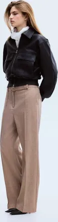 H&M Belted Tailored Trousers in Beige at Nordstrom, Size 18