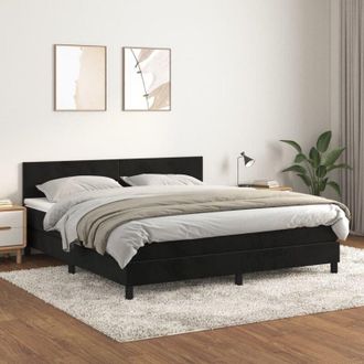 vidaXL Cama Box Spring Con Colch&oacute;n Terciopelo Negro 160x200 Cm Vidaxl