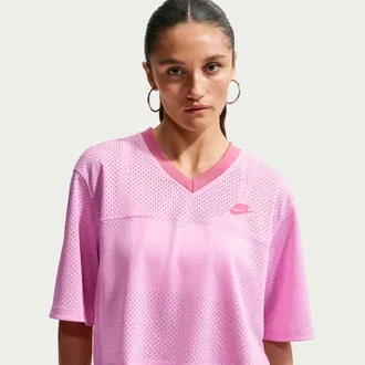 Nike Womens Nike Sportswear Oversized Heritage Cropped Mesh Jersey in Pink | IR1650-621