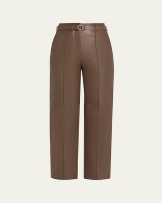 Giorgio Armani Belted Nappa Lambskin Straight-Leg Pants