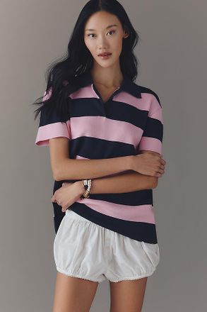 Maeve Boxy Short-Sleeve Rugby Polo Top