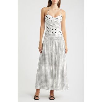 Princess Polly Marguerite Halter Dot Print Maxi Dress in White Polka at Nordstrom, Size 10