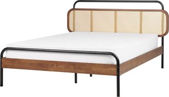 Beliani Beliani - Cama Con Somier Moderna Cabecero Trenza Vienesa Madera De Caucho Oscura 140 X 200 Cm Boussicourt