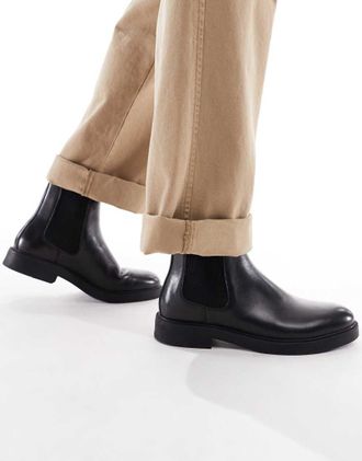 schuh Dice - Stivaletti Chelsea neri in pelle con punta arrotondata-Nero
