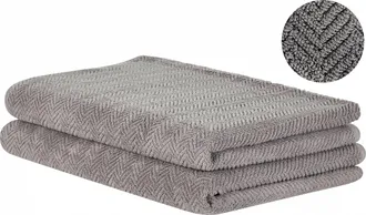 Beliani Beliani - Conjunto De 2 Toallas De Algod&oacute;n Gris Patr&oacute;n Chevron Textura Suave Ba&ntilde;o Mitiaro