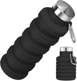 OEM Botella De Silicona Plegable, 500 Ml, A Prueba De Fugas Y Libre De Bpa, Ideal Para Viajes, Senderismo Y Fitness, Con Mosquet&oacute;n, Color Negro