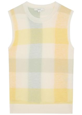 Vince Checked Fine-knit Wool Tank top - Yellow - S (UK8-10 / S)