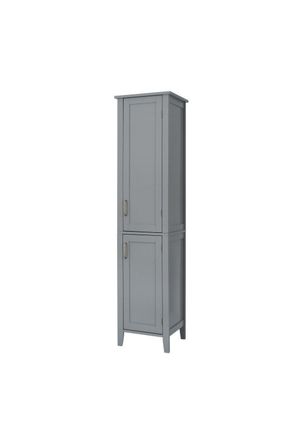 Teamson Home Mercer Wooden Bathroom Furniture Linen Tower Tall Storage Cabinet in Grey