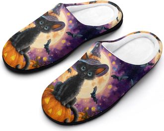Generic Halloween Cat Funny Funny Mens Cotton Slippers Soft Non-Slip Rubber Sole House Slipper Indoor Outdoor
