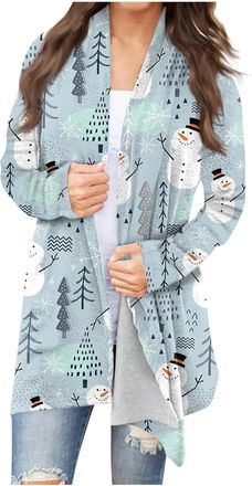 Generic T Shirts for Women UK, Sweatshirts for Women UK Cardigans Long Jumpers Womens Fashion Casual Christmas Print Medium Length Cardigan Jacket Coat Womens